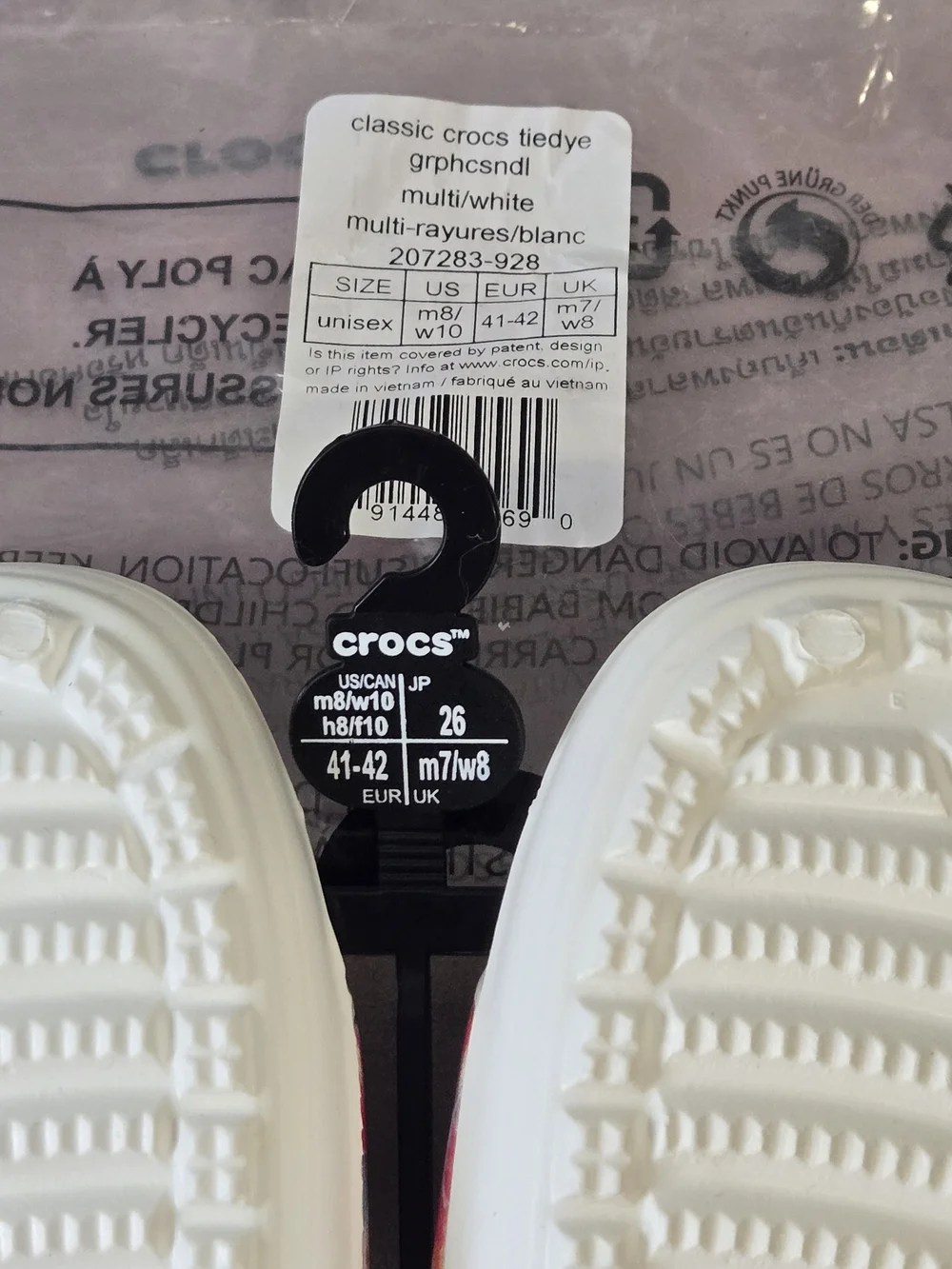 CROCS White Slide Sandals with Pink, Blue & Orange Splash 8 M / 10 W